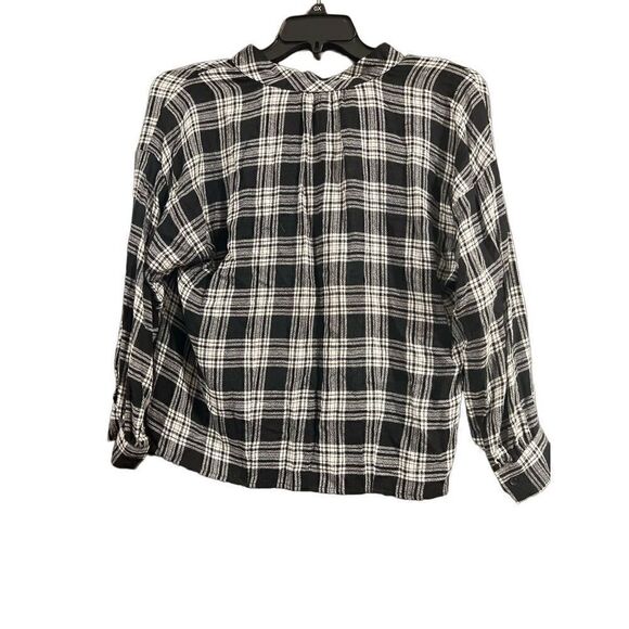 Madewell Small Highroad Popover Oversized Clarksburg Plaid Top Black White - Picture 2 of 9